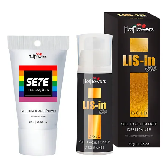 Kit Gel Lubrificante Anal Lis-in Sete Sensações Extra Forte Sabor Neutro Anestésico Íntimo Sexual